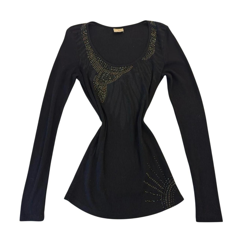 Black Y2K Daytrip long sleeve top with rhinestone details